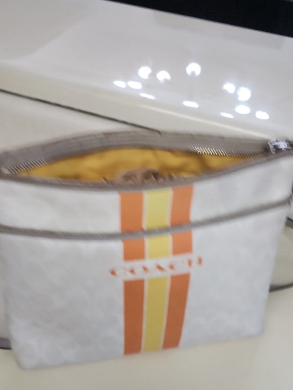 Coach White Crossbody with Orange and Yellow Stripe Detail - Picture 15 of 16